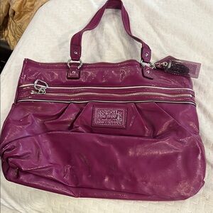 Coach Purple Leather Tote Bag